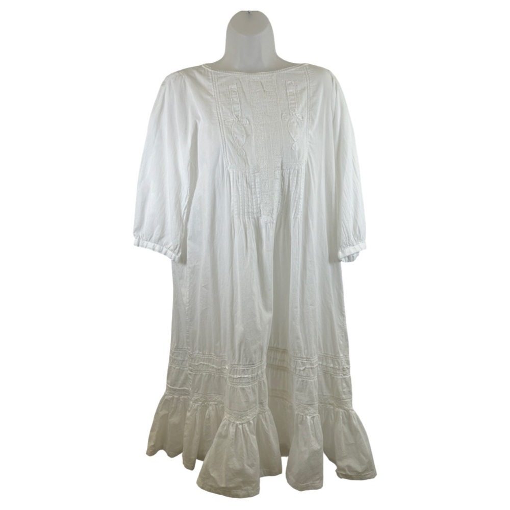 White Zara Cotton 3/4 Sleeve Midi Dress Size XL but fits like Medium